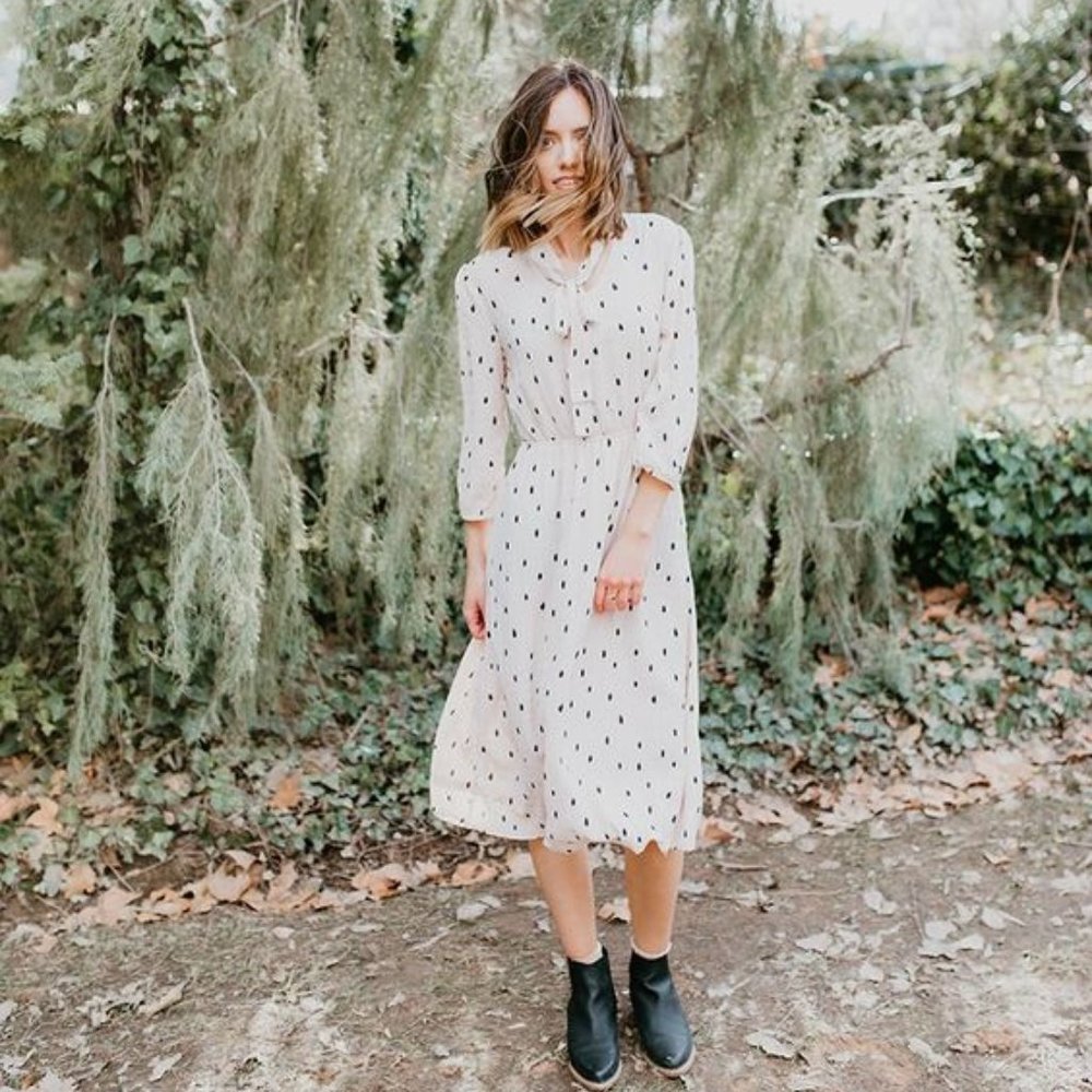Piper & Scoot Patterned Neck Tie Midi Dress